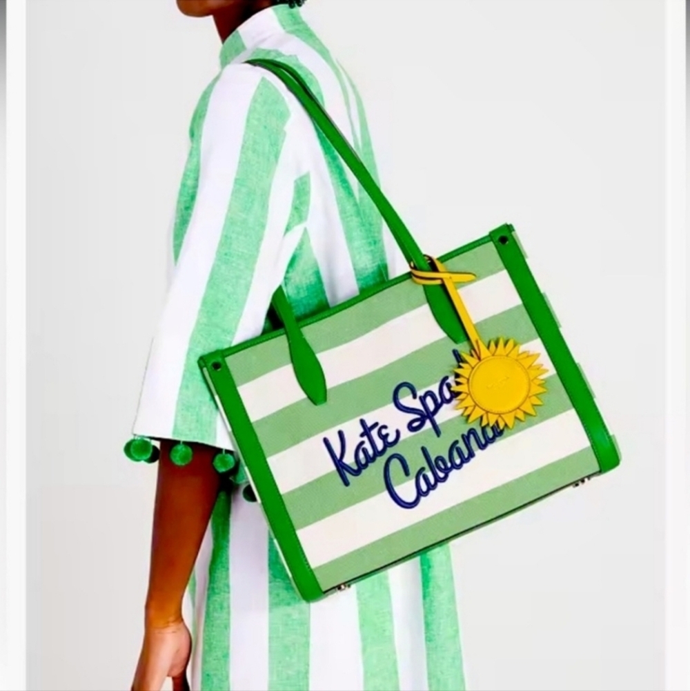 💚🔹️ KATE SPADE🔹️ Market Cabana Canvas Medium Tote ✨️💚 - Picture 3 of 10
